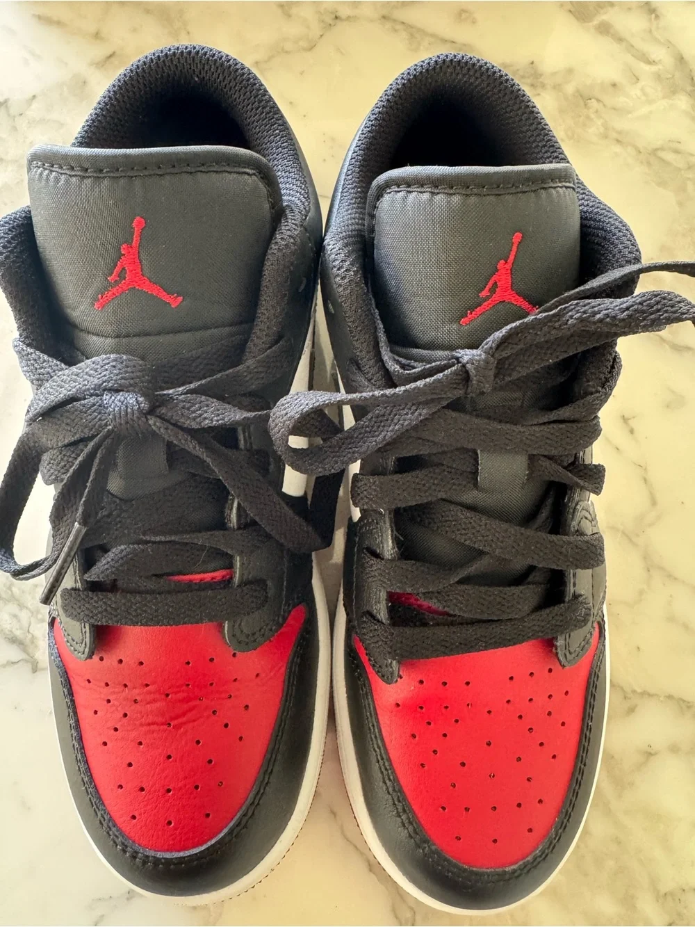 Nike Air Jordan 1 Low Bred Toe Black Red Retro Shoes Men's Size 4.5Y